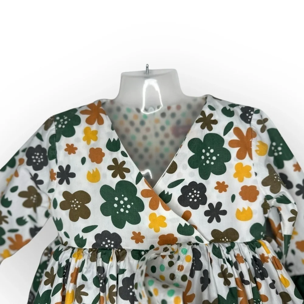 Jelly The Pug Green and Orange Floral Kids Dress (956)